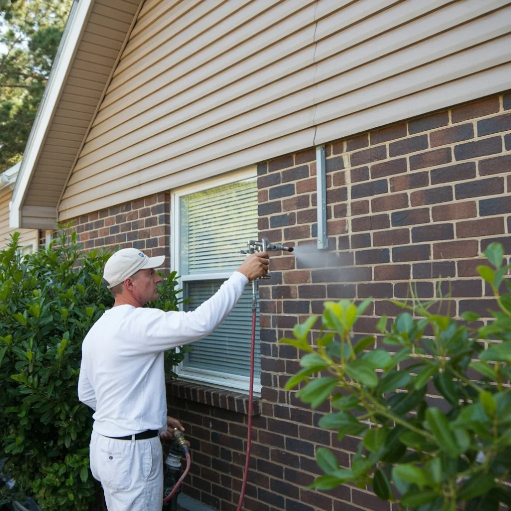 Technician applying a targeted exterior wall treatment